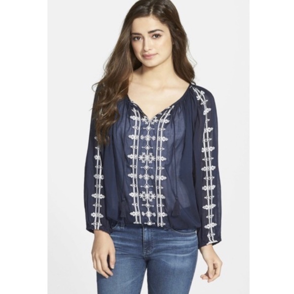 Lucky Brand Tops - Lucky Brand Boho Embroidered Peasant Blouse